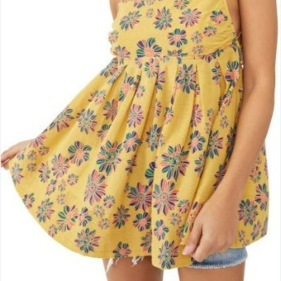 NWT Free People Indigo Molly Smock Cami Golden Yellow size XS - Picture 2 of 11